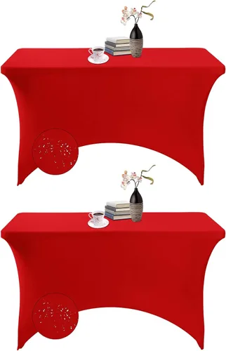 Vista 113 de Paquete de 2 fundas de mesa de elastano impermeables para mesas rectangulares, 6 pies, negras, elásticas, resistentes a manchas, para todas