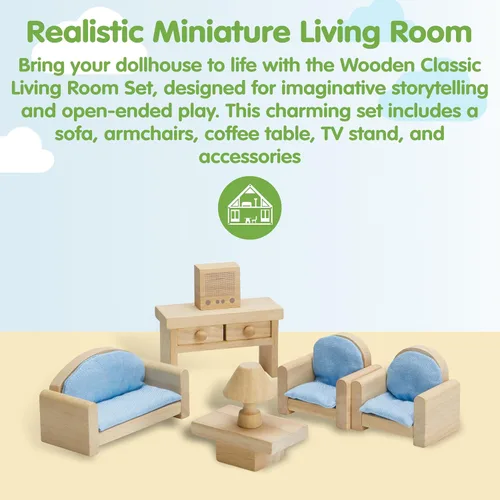 Vista 2 de PlanToys® Juego clásico de sala de estar para jugar en el mundo pequeño inspirado en Montessori Narración imaginativa, interacción social y juego