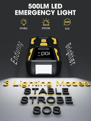 Vista 4 de DBPOWER Arrancador de 5000 A, arrancador de batería de coche de 74 Wh para motores de hasta 10,0 L de gasolina y 8,0 L de diésel, paquete de batería