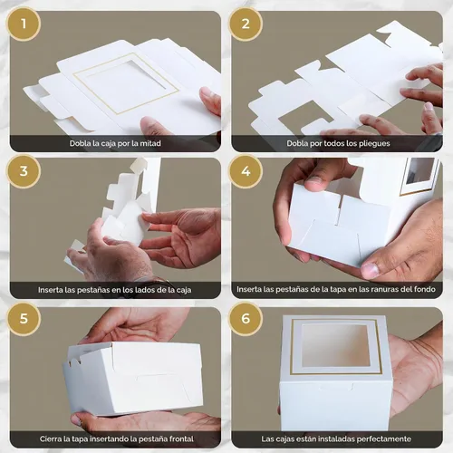 Vista 7 de Cajas de panadería blancas con ventana (30 unidades) de 4 x 4 x 2.5 pulgadas, pequeñas 4 pulgadas para tartas, galletas, macarrones, postres