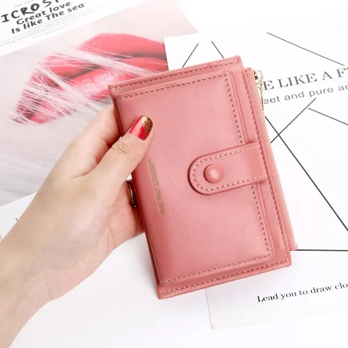 Vista 7 de OIDERY Cartera pequeña para mujer con bloqueo RFID plegable de cuero delgada con bolsillo con cremallera con ventana de identificación
