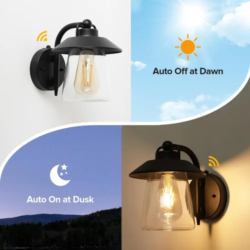 Vista 3 de LUTEC Lámpara de pared interior y exterior de atardecer a amanecer, aplique de pared estilo granja, lámpara de pared con acabado negro mate