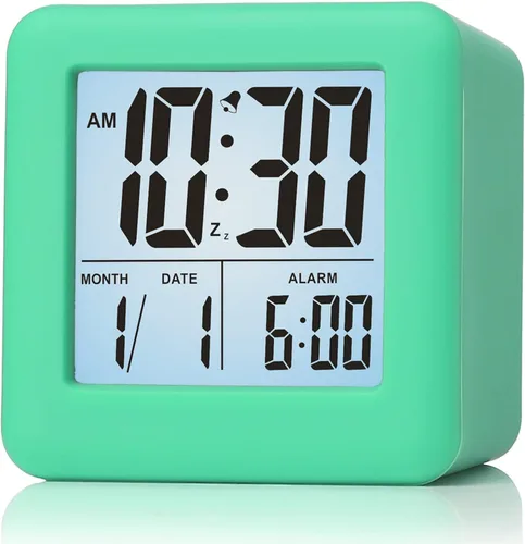 Vista 8 de Plumeet Reloj despertador digital para niños con repetición y luz nocturna blanca, reloj despertador de viaje de fácil configuración, hora, fecha
