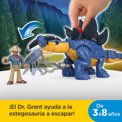 Vista 2 de Fisher-Price Imaginext Jurassic World - Juego de figuras de dinosaurio de Estegosaurio y Dr. Alan Grant para juegos de simulación preescolares niños