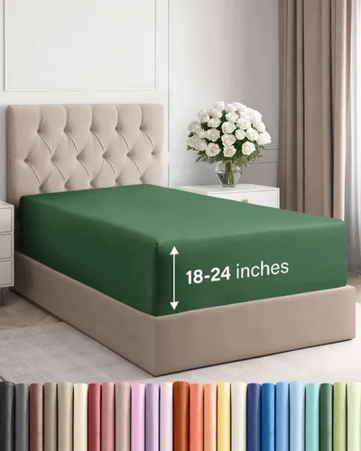 Vista 121 de Sábana bajera ajustable extra profunda Twin XL – Sábana bajera individual de lujo de hotel solamente – Se adapta fácilmente a colchones de 18 a 24
