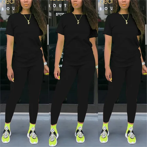 Vista 3 de KINIKO 2 piece sets for women Casual Solid Short Sleeve Top and Pants Biker Shorts Sweatsuit.