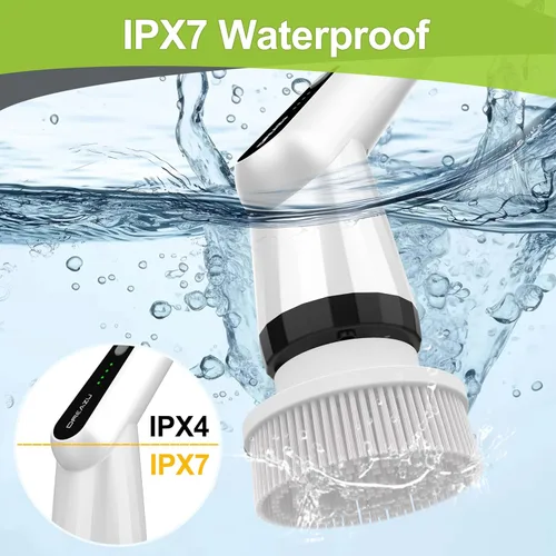 Vista 7 de Cepillo Fregador Eléctrico, Cepillo Fregador Eléctrico IPX7 para Ducha, Cepillo de Limpieza Eléctrico Fregador con 7 Cabezales de Cepillo