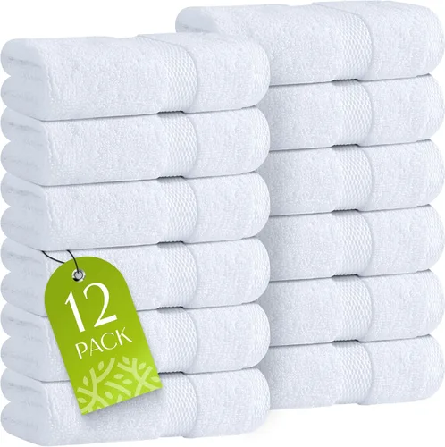 Vista 9 de Toallas de mano blancas clásicas para baño [paquete de 12] Toallas de mano de algodón a granel para gimnasio, cocina y spa, 16x27 pulgadas, toallas