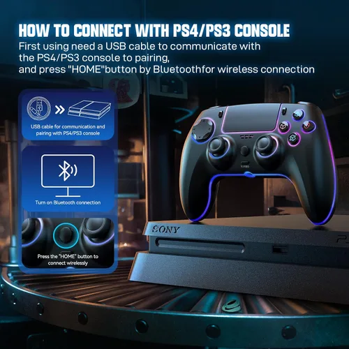 Vista 7 de ewnol Controller for PS4SlimProNintendo SwitchPC, Cool RGB Gamepad with Dual VibrationMotion Sensor9 Adjustable LED ColorsTURBOProgram Buttons