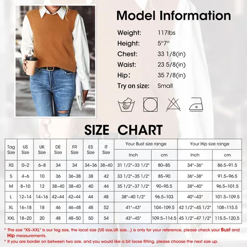 Vista 5 de PEIQI Suéter de punto para mujer, sin mangas, liso, casual, básico