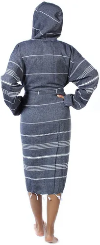 Vista 6 de Cacala - Bata de baño con capucha, tejido pestemal, 100% algodón turco, kimono unisex