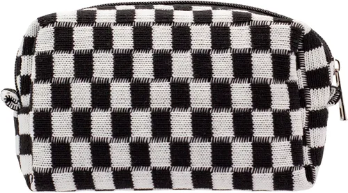 Vista 49 de PAZIMIIK Bolsa de Maquillaje a Cuadros para Bolso Portátil con Cremallera, Estuche Pequeño de Cosméticos para Accesorios de Viaje, Azul Ártico