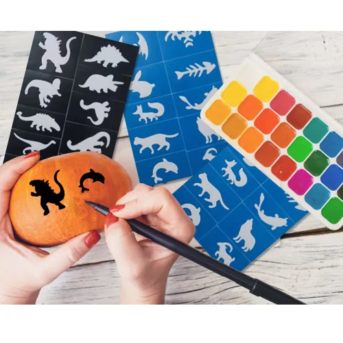 Vista 4 de Juego de 200 plantillas de pintura facial para pintura facial y corporal, plantillas de tatuaje, adecuado para cumpleaños, Halloween, Navidad