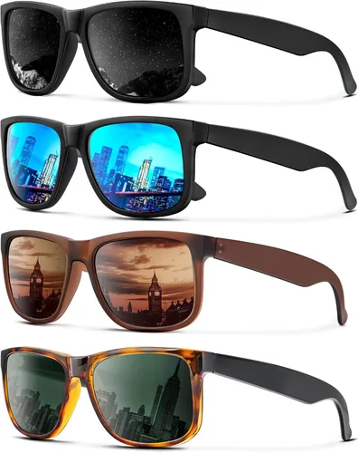 Vista 21 de KALIYADI Sunglasses Men Polarized Sun glasses for Mens Womens Classic Matte Black Frame UV Protection 3pack negro + negro + amarillo + amarillo