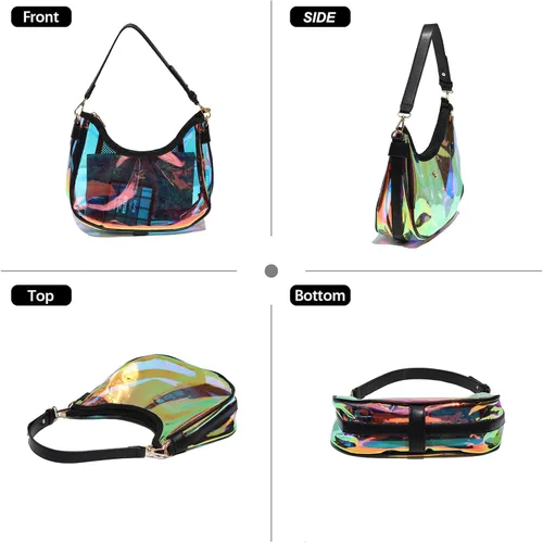 Vista 7 de Bolso de hombro transparente para mujer – Lindo bolso Hobo Tote, bolso cruzado y mini bolso de mano aprobado por el estadio