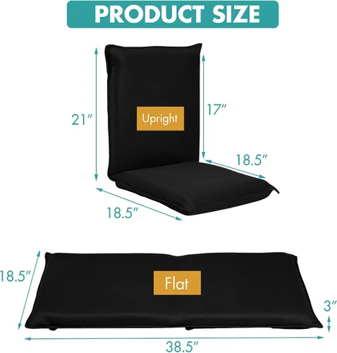 Vista 3 de GOFLAME Silla de suelo ajustable, sofá plegable acolchado de 6 posiciones, soporte de respaldo acolchado, sofá perezoso para leer juegos de Negro