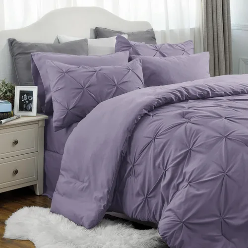 Vista 15 de Bedsure - Juego de edredón tamaño individual gris - Ropa de cama tamaño individual en una bolsa de 5 piezas, juego de cama Pintuck GentleSoft™