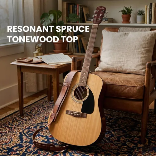 Vista 5 de Fender Guitarra acústica Dreadnought - Paquete natural con estuche, afinador, cuerdas, correa y púas