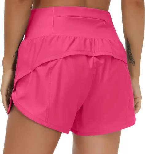 Vista 3 de THE GYM PEOPLE - Pantalones cortos deportivos de entrenamiento para mujer, con cintura alta, de secado rápido, con forro de malla y bolsillos