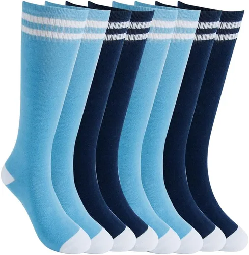 Vista 22 de Calcetines altos hasta la rodilla para niños, calcetines de fútbol de algodón para niños, niñas, niños pequeños