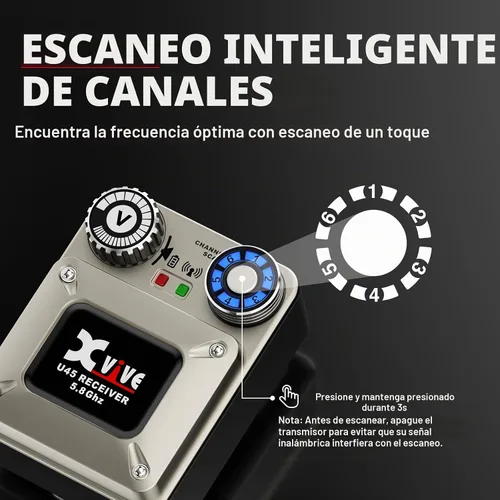 Vista 4 de Sistema de monitorización intrauditivo inalámbrico Xvive U45 con transmisor y receptor de 5.8GHz