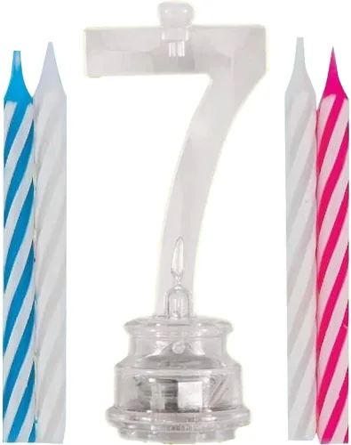 Vista 11 de Juego de velas y número iluminado multicolor para torta de cumpleaños, 5 unidades, 0, Multicolor