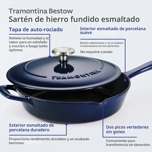 Vista 5 de Tramontina Bestow Sartén de hierro fundido esmaltado de 12 pulgadas con Azul