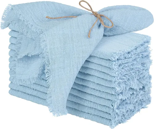 Vista 17 de TURSTIN 12 Piezas de Servilleta de Lino de Algodón Servilleta de Tela Hecha a Mano con Flecos 17 x 17 Pulgadas Servilletas Suave para Cenas Bodas