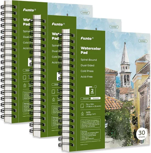 Vista 8 de Funto Bloc de Papel para Acuarela 5.5x8.5, Paquete de 3, 90 Hojas, 140 lb/300 g/m², Doble Cara, Prensado en Frío, Encuadernado en Espiral, Papel
