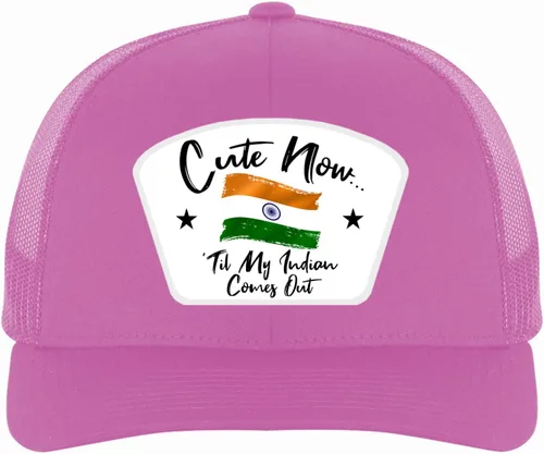 Vista 5 de Til My Indian Comes Out Country Pride India Flag Heritage Gorra ajustable de malla para camionero Black/Black