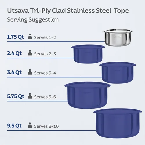 Vista 5 de Tramontina Utsava Tope de Acero Inoxidable Tri-Capa de 1.75 Cuartos con Tapa, Olla Patila Pequeña para Cocina India