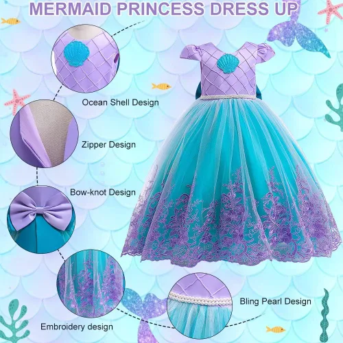 Vista 2 de TOLOYE Disfraces de princesa para niñas, ropa de vestir de princesa con accesorios para fiesta de cumpleaños, Halloween, cosplay