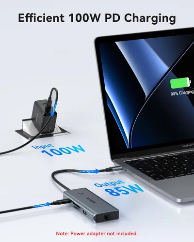 Vista 6 de Hub USB C para MacBook Pro/Air, Mac Dongle con 3 puertos USB, USB C a HDMI, USB C a RJ45 Ethernet, MOKiN 8 en 1 USB C a HDMI, carga PD de 100 W