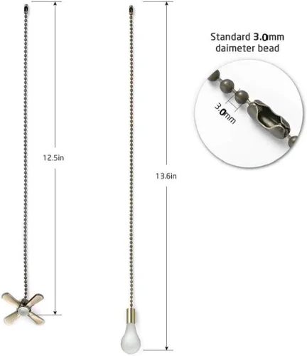 Vista 2 de DAYONE Cadenas para ventilador de techo de 13.6 pulgadas, 2 unidades de ventilador de techo para ventilador de techo y lámparas Latón antiguo