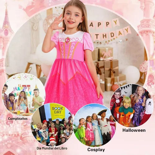 Vista 5 de Vestido de princesa para niñas, vestido de tul, disfraz de princesa, trajes Rosa