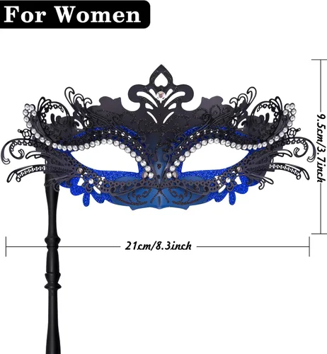 Vista 3 de SIQUK Máscaras de máscaras para parejas con palo, máscara veneciana de metal en un palo, máscara de disfraz de Halloween, máscara de Mardi Gras