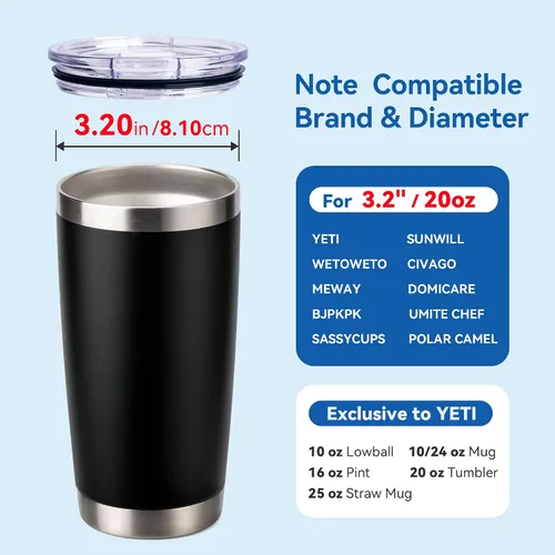 Vista 3 de Tapa de repuesto de 20 onzas para vaso YETI Rambler, Atlin, taza SUNWILL, tapas a prueba de derrames y resistentes a salpicaduras para boca de taza