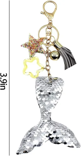 Vista 9 de Llaveros reversibles con lentejuelas con purpurina para cola de sirena regalos de fiesta para mujer accesorios brillantes