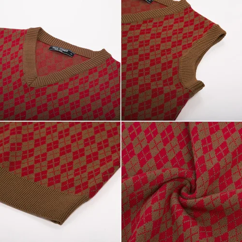 Vista 7 de PJ PAUL JONES Chaleco casual de rombos con cuello en V, sin mangas, para hombre