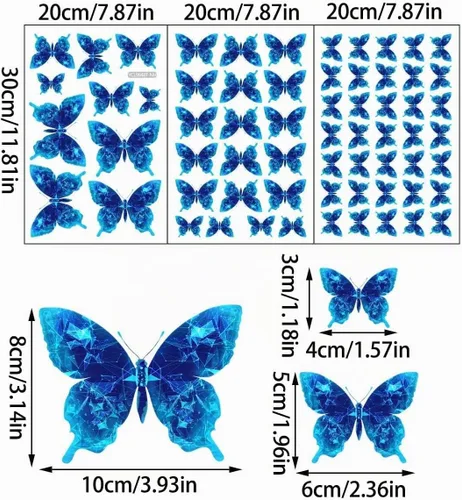 Vista 7 de Calcomanías de pared de mariposa que brillan en la oscuridad, calcomanías de pared de mariposa luminosas azules, calcomanías de pared para estilo 10