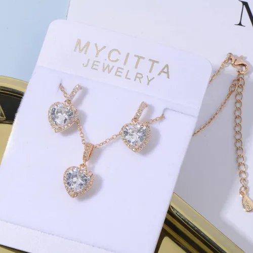 Vista 3 de Juego de joyas de cristal para boda nupcial con colgante de lágrima, collar y aretes colgantes para novia, damas de honor, madre de novia, fiesta