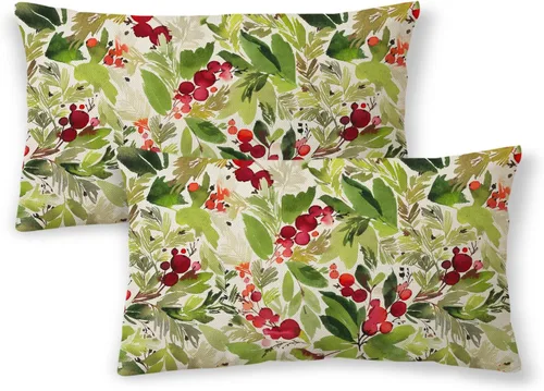 Vista 37 de Fundas de almohada de Navidad de 16 x 16 pulgadas, almohadas decorativas de Navidad con copos de nieve dorados, blancos y rojos para sofá, fundas