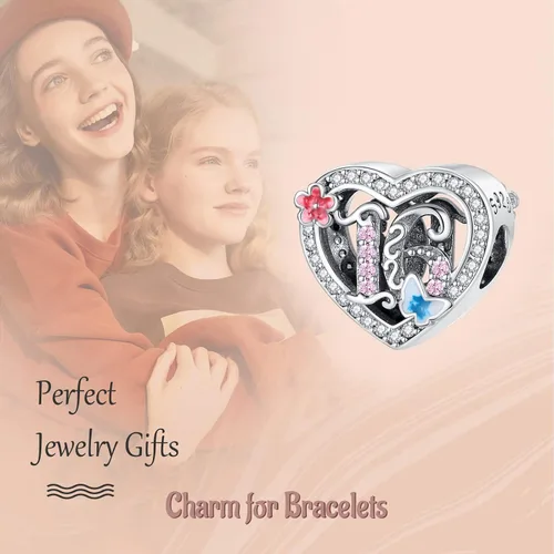 Vista 3 de Annmors 925 Sterling Silver Charms 15 16 18 21 30 40 50 60 Years Love Birthday Charm fit European Bracelet,Number Charms with 5A Cubic Zirconia