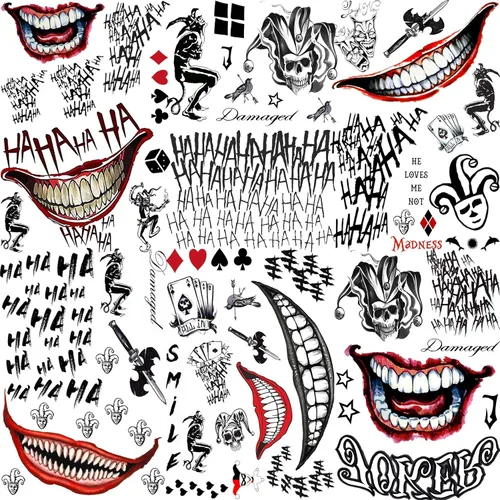 Vista 11 de 52 hojas de tatuajes temporales de Halloween para niños, niñas, mujeres, hombres, adultos, 3D de cara aterradora, calavera, tatuajes falsos