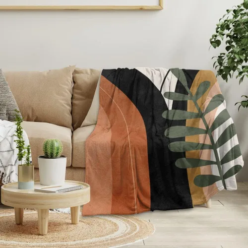 Vista 19 de Manta moderna abstracta de color negro y beige, manta bohemia de franela de doble cara, adecuada para adultos y niños en el sofá, automóvil, siesta