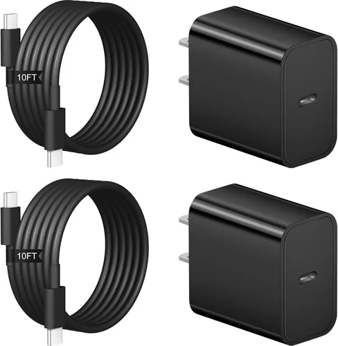 Vista 11 de Cargador de carga rápida para iPhone 17, 16, 15, paquete de 2+2 cargadores de pared USB C de 20 W con cable de carga rápida de 6 pies compatible