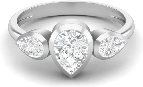Vista 2 de MOONEYE Juego de bisel de 1.25 quilates en forma de pera Moissanita diamante 925 plata esterlina anillo de compromiso de tres piedras para mujer