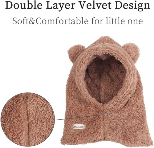 Vista 3 de Gorro de invierno para bebés y niñas, gorro de bufanda cálida para niños, gorro, con orejera, 6M-7T