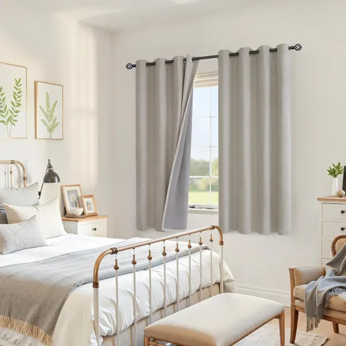 Vista 3 de YoungsTex - Cortinas opacas de lino camello, cortinas de oscurecimiento texturizadas, con ojales, aislamiento térmico, para sala de estar, bloqueo