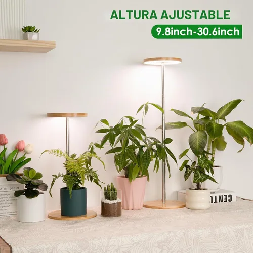 Vista 2 de LORDEM Lámpara de cultivo de bambú, luz LED para plantas de interior, lámpara de crecimiento de escritorio de bambú de espectro completo